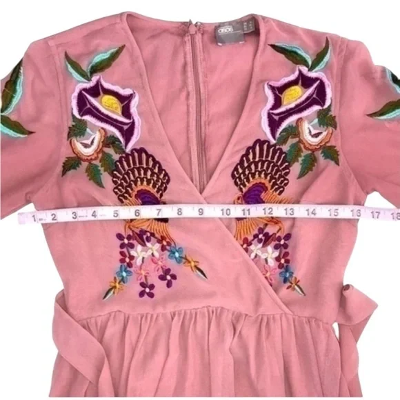 ASOS Wrap Dress With Embroidered Peacock & Flower Detail - Picture 6 of 13
